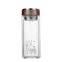 双层玻璃杯真空泡茶杯大容量男女式学生微保温办公水杯家用杯子 300ml中号杯 无杯套