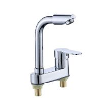 全铜厨房面盆冷热水龙头开关双孔三孔洗脸盆菜盆洗手盆水槽冷热水 韩版转动管 合金款不带管