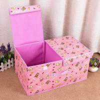 加厚内衣整理箱内衣收纳盒多层抽屉式布艺文胸内裤袜收纳箱有内格 一层两盖[粉色小熊]