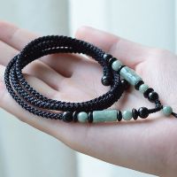 翡翠玉佩吊坠挂绳男女项链绳手工编织的挂件黑绳子挂脖调节掉配绳 [925银+玛瑙]黑绳款