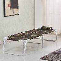 收缩折叠床单人午睡床成人简易行军床午休床帆布床家用两折小床 162X55小床迷彩送枕头