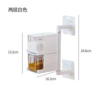厨房佐料盒粘贴式壁挂调味盒带勺子装调料的盒子旋转式调味品盒 白色 两格[壁挂式免打孔送两勺子]