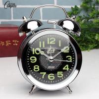 康巴丝金属走时静音大铃声学生电池大号台式夜光电子卧室床头闹钟 银色夜光黑盘3寸