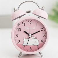 超大声充电款闹钟金属静音女神必备儿童可爱3-4寸简约创意床头表 粉趴趴兔[12cmX8.5cm]