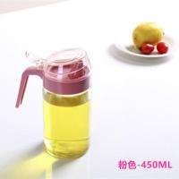 买2送饭勺 防漏玻璃油壶厨房家用塑料油罐酱油瓶醋壶大号小号油瓶 粉色--玻璃油壶(450ML)