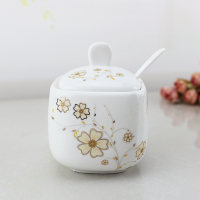 厨房用品餐厅面馆陶瓷调味瓶罐辣椒罐盐盒+油醋壶套装 金丝海棠 方型单罐