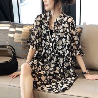 特大码240斤胖mm减龄雪纺碎花连衣裙女薄款宽松衬衫裙秋装欧洲站2 图片色 L 建议85-110斤