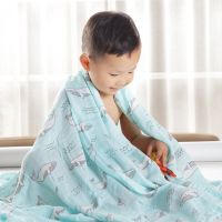 加大码儿童竹纤维水洗纱布浴巾宝宝抱被包单包巾盖毯被子 鲸鱼 单层120X150厘米