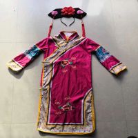 新款儿童古装还珠格格服装公主清朝宫廷女童晴川宫女满族旗服甄嬛 玫红色 连体刺绣简单款大头饰 100 身高95-104