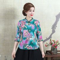 改良旗袍2021新款长款中袖中国风复古老上海套装女妈妈装40岁唐装 绿色 1号上衣 XL 建议[80斤-99斤]