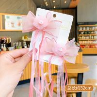 儿童汉服古装头饰女童古风发夹发饰流苏步摇小女孩中国风发卡头花 粉色毛球蝴蝶结