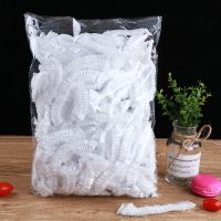 一次性浴帽头套保鲜膜套加厚加大防尘防水淋浴帽厨房染发塑料头套 白色 加厚50个[分享装]