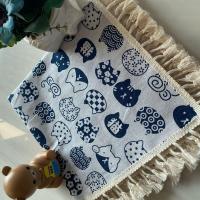 万能盖巾多用棉麻布艺冰箱微波炉防尘笔记本洗衣机电脑床头柜盖布 幸运猫-白(流苏边) 30*30cm(超小盖巾)