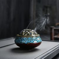 家用大号蚊香炉盘香檀香插炉室内净化空气办公厕所除味驱蚊香薰炉 窑变蓝(小号) 单炉送防火棉