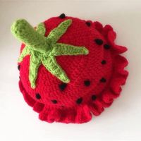 宝宝帽子材料包毛线编织动物造型卡通儿童保暖帽冬季新款手工帽子 草莓帽材料包