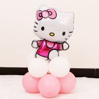 宝宝生日快乐气球装饰场景布置卡通女孩一周岁儿童派对主题背景墙 立柱KT猫套餐