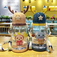 鹿角款不锈钢保温杯儿童便携水杯幼儿园学生可爱女带吸管两用杯子 四个颜色随机发 600ml(塑料杯) 杯子