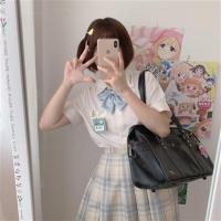 2021幼稚园jk制服白色条纹布丁狗刺绣可爱女学生学院风短袖衬衣 白色 布丁狗刺绣单衬衣 S