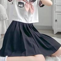 jk制服[椿花女高]学院风日系少女青春风格衬衫百褶裙单件/套装 黑色划扣基础百褶裙 S