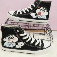 2021春季新款蜡笔小新高帮女鞋子动漫学生百搭帆布鞋男板鞋ins潮 黑色蜡笔心动 不加绒 无赠品 35