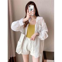 冰丝褶皱白色防晒衬衣女长袖2021夏季新款超仙百搭空调开衫薄外套 白色[商场正品][送小礼物] XXS建议60斤以下