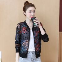 夏季印花防晒衣女薄款百搭短外套2021年新款时尚洋气防晒服韩版潮 黑底红玫瑰提花 2XL 建议90-120斤