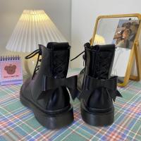 ins粉色蝴蝶结马丁靴女学生短靴英伦风2021新款厚底百搭单靴 黑色单里 标准码 35