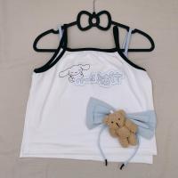 夏季ins日系软妹可爱大耳狗印花学生宽松内搭外穿短款小吊带背心 黑色带子 S