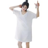 [200斤可穿]大码睡衣女夏季宽松短袖胖MM孕妇过膝长裙 短白T[单件装] M (建议75-95斤)宽松版型