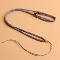 和田玉吊坠挂绳玉坠吊绳手工编织玉石项链绳佛吊坠绳子高档男女款 [飞黄腾达]3mm浅灰-黄龙玉顶珠