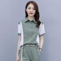 棉麻时尚套装女2021年夏季新款休闲气质亚麻宽松衬衫九分裤两件套 薄荷绿 M