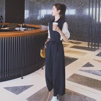 黑色工装连体裤女夏2021新款时尚洋气长款气质显瘦垂感连衣套装潮 黑色 S