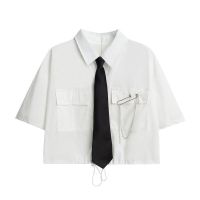 半身裙套装女学生2021夏季韩版宽松短袖衬衫+高腰工装A字裙两件套 单件白衬衫[送领带链条] S
