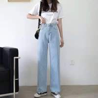 牛仔裤高腰薄款小个子夏季学生九分裤韩版宽松直筒开叉排扣阔腿裤 常规阔腿裤 XS 建议75-84斤