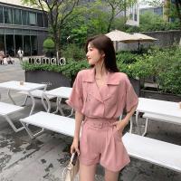 设计感小个子气质衬衫两件套女2021夏季新款甜辣休闲阔腿短裤套装 粉色一整套 S