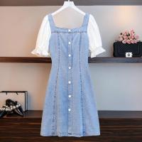 牛仔连体短裤女2021春夏季新款洋气时尚亮片松紧腰薄款拉链工装裤 浅蓝吊带裙 断码 S 建议90-105