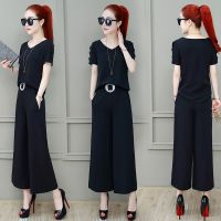 名媛气质两件套显瘦阔腿裤套装女2021春夏新款时尚洋气韩版女装 黑色 T806# 好质量 垂感好 XXL(建议125-1