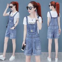 牛仔背带裤牛仔裤女高腰显瘦百搭女裤阔腿裤连体裤小个子百搭短裤 8610#雏菊绣花背带裤 S码[建议80--100斤]