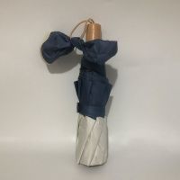 msho法式赫本风简单朴素折叠雨伞ins适合拍照黑胶晴雨S伞男女情侣 米白雾霾蓝拼色黑胶八股晴雨伞