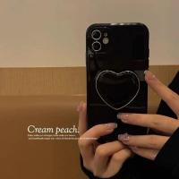 简约爱心支架苹果12手机壳11Promax全包iPhoneXS/XR软7/8plus硅胶 [黑色光面]+爱心黑支架 X1