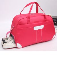 牛津布新款防水手提旅行包大容量行李包女男短途旅行袋旅游包健身 玫红 普通款/小号[无鞋位]