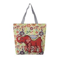 2020年韩版新款百搭复古时尚女包单肩包刺绣帆布包大容量电脑包 花朵大象
