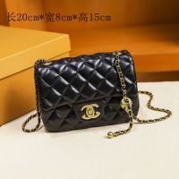 香港代购小ck包包女2021新款潮小香风真皮方胖子菱格链条斜挎小包 [方胖子G扣]黑色 带金珠