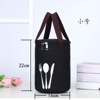 圆形保温包加厚铝箔大众手提带饭保温桶男女餐包学生保温桶大号 黑色-小号