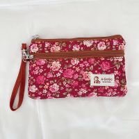棉布布艺零钱包韩版女手机包老人手提拎手拿包妈妈婆婆老年人买菜 手拎长款 中号红底玫瑰