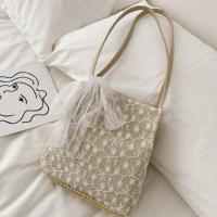 百搭草编洋气单肩托特包蝴蝶结小清新编织手提包2021新款流行女包 3448卡其色 均码