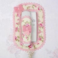 布艺蕾丝门铃套保护套家用门铃套防尘罩创意门铃装饰贴可视门铃贴 苏菲粉18.5*8.5