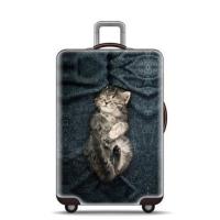 新款秀丽行李箱保护套旅行拉杆箱皮箱套弹力加厚耐磨2024/26/28寸 牛仔睡猫[不是行李箱] S[18-20寸]