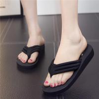 拖鞋女夏时尚外穿松糕厚底坡跟防滑沙滩鞋海边凉拖夹脚高跟人字拖 人字拖3厘米后跟黑色底 33