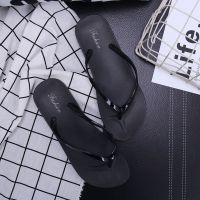 女式人字拖鞋少女学生可爱卡通图案平底外穿防滑时尚百搭凉拖鞋女 2159黑-偏小一码 36